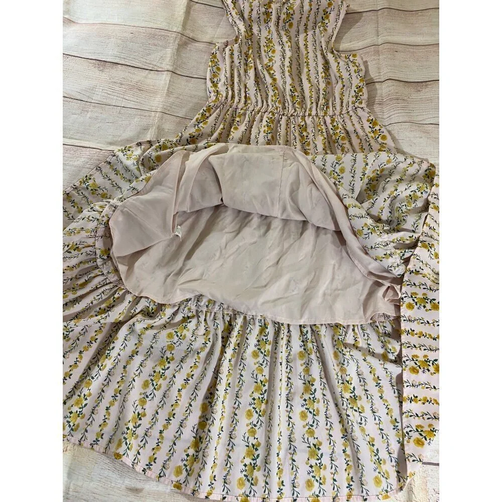 Melloday Women's Yellow Floral Teirred Midi Sleeveless Dress - Large - Picture 12 of 13